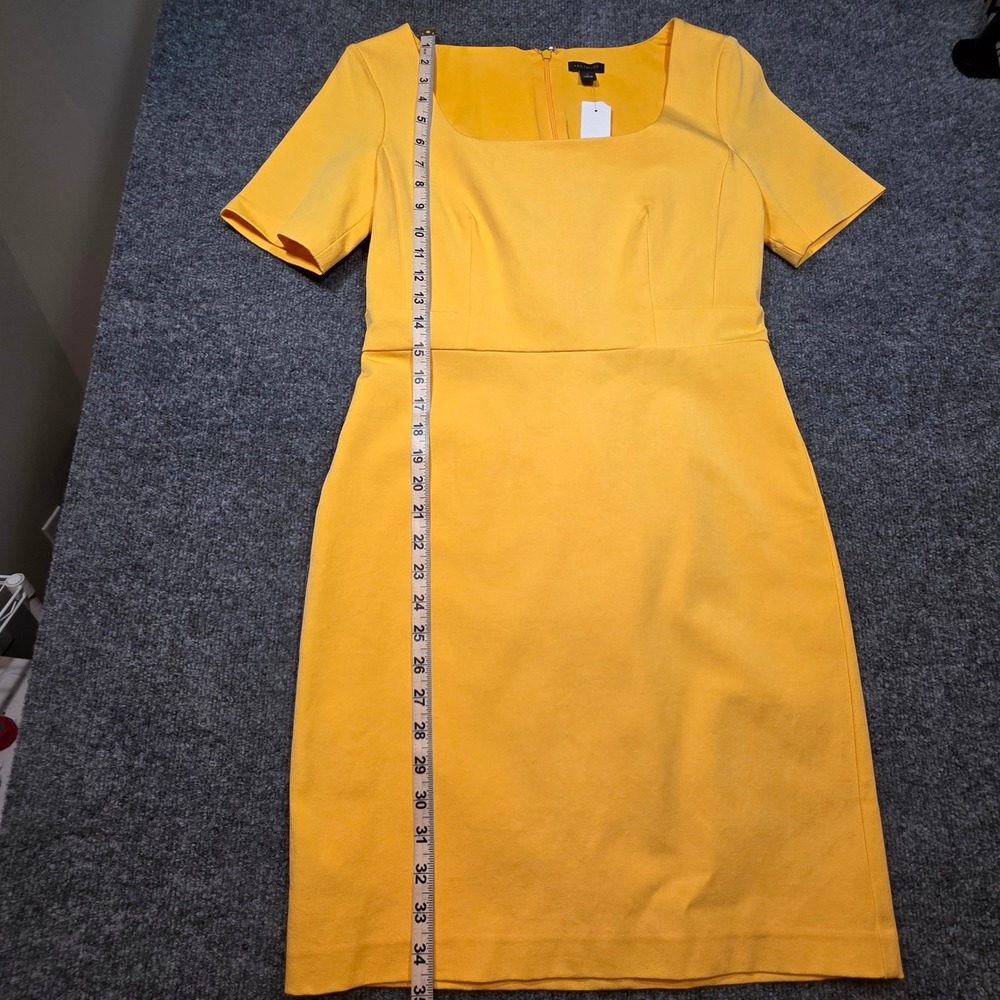 NWT Ann Taylor Sz 4 Yellow Square Neck Sheath Dress Short Sleeve Business Career - Picture 7 of 10